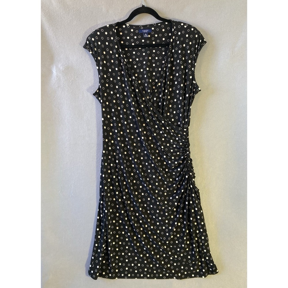 CHAPS Ralph Lauren Green Black White Dot Ruched Side Slinky Stretch Women's XL